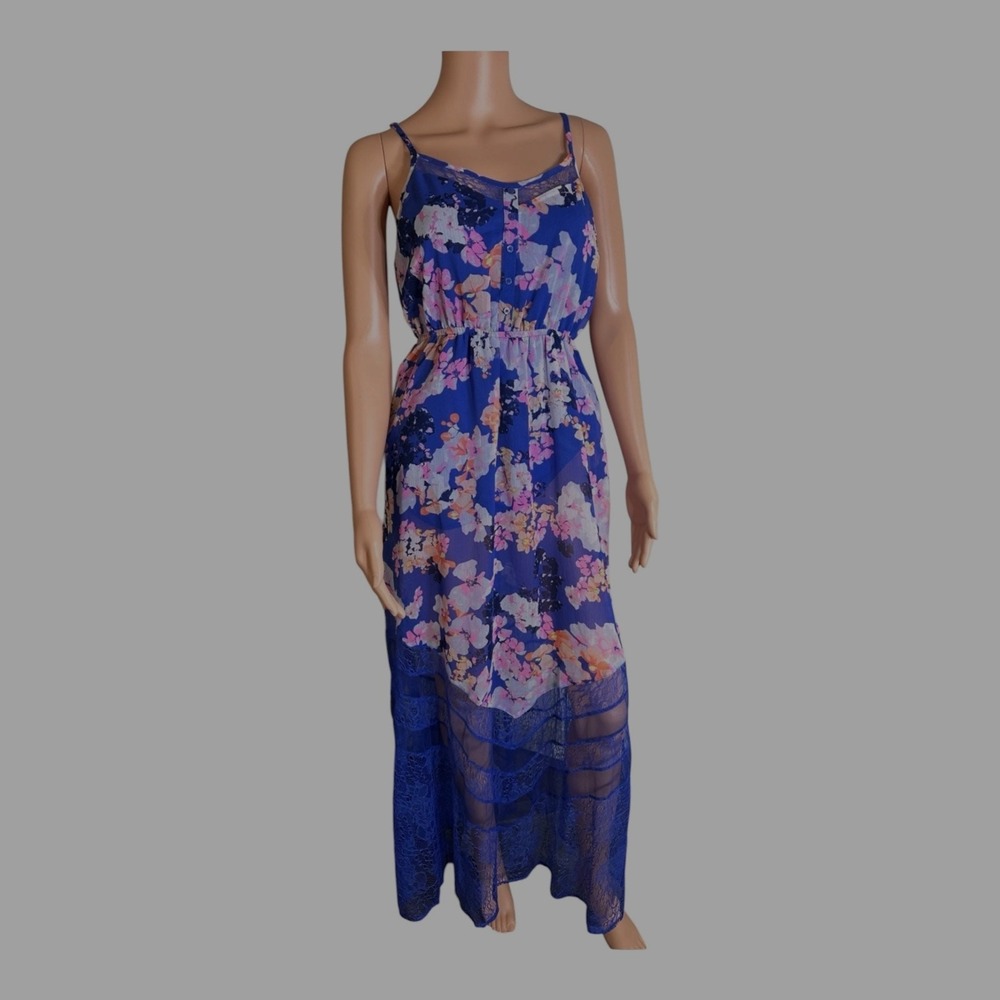 Candies Y2K Mesh Lace Detail Lined Floral Maxi Dress Whimsigoth Boho Size L